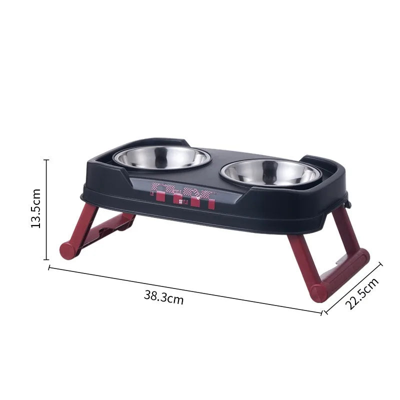 Vintage Adjustable Elevated Double Pet Bowl Foldable Cat and Dog Bowl with Three Height Levels for Neck Protection