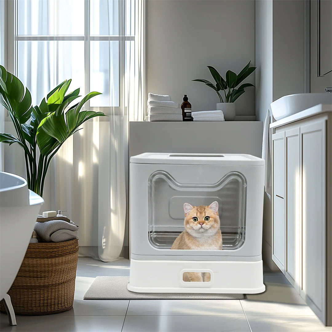 Bingopaw Stainless Steel Cat Litter Box, Detachable Enclosed Cat Toilet with Front Entry, Litter Scoop for Kittens and Cats