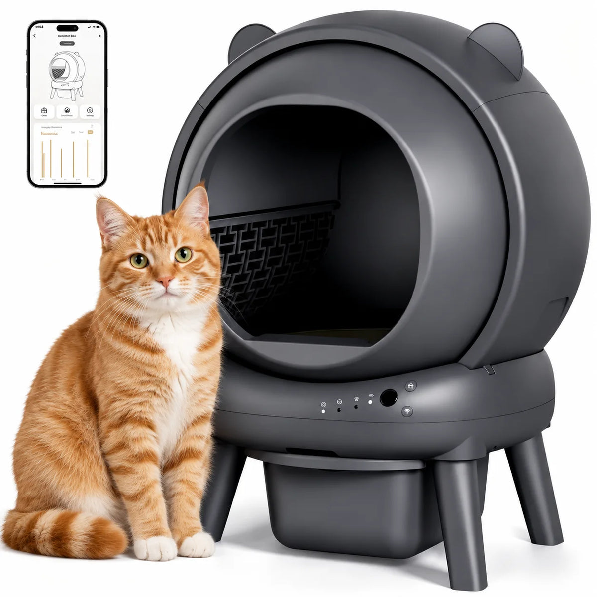 Cumrige Automatic Self Cleaning Cat Litter Box with Smart App Control, Safety Sensors for Multiple Cats Household , Odor Control & Quiet Operation - Gray