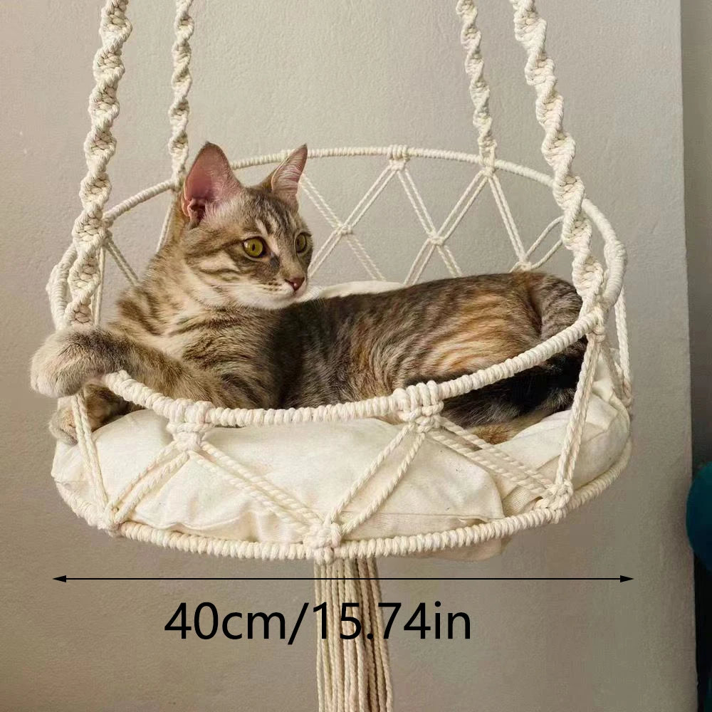 1PC Winter Hand-Woven Kitten Hammock Hanging Cat Bed Bohemian Belt Hanging Kit Upholstery Cat Litter