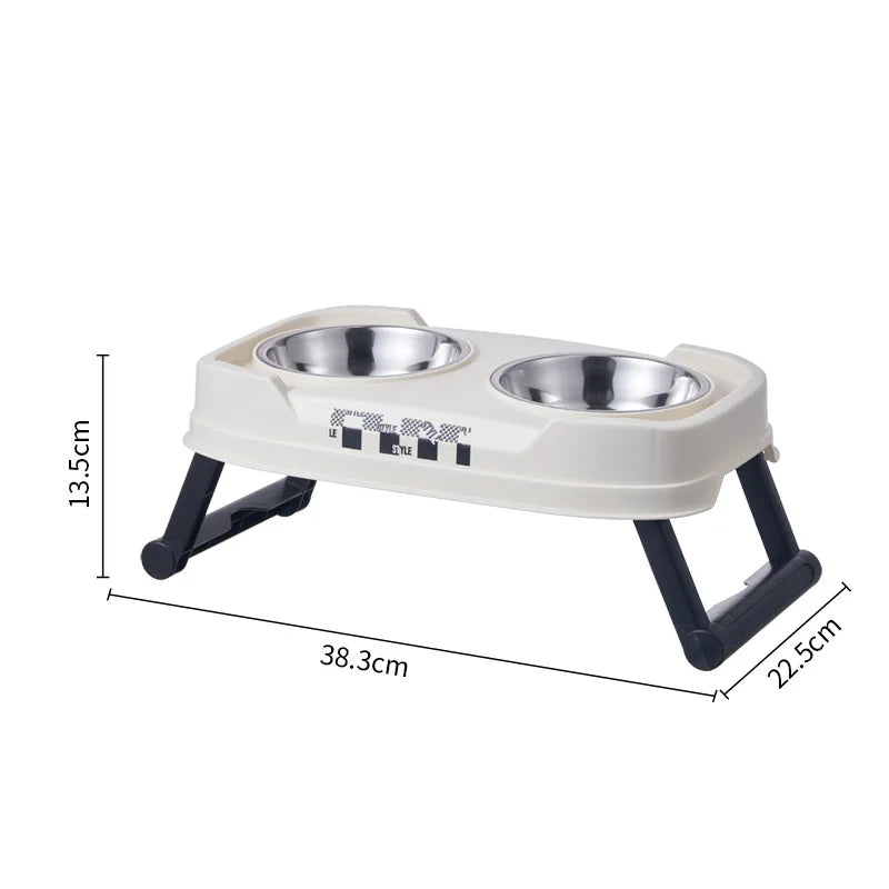 Vintage Adjustable Elevated Double Pet Bowl Foldable Cat and Dog Bowl with Three Height Levels for Neck Protection