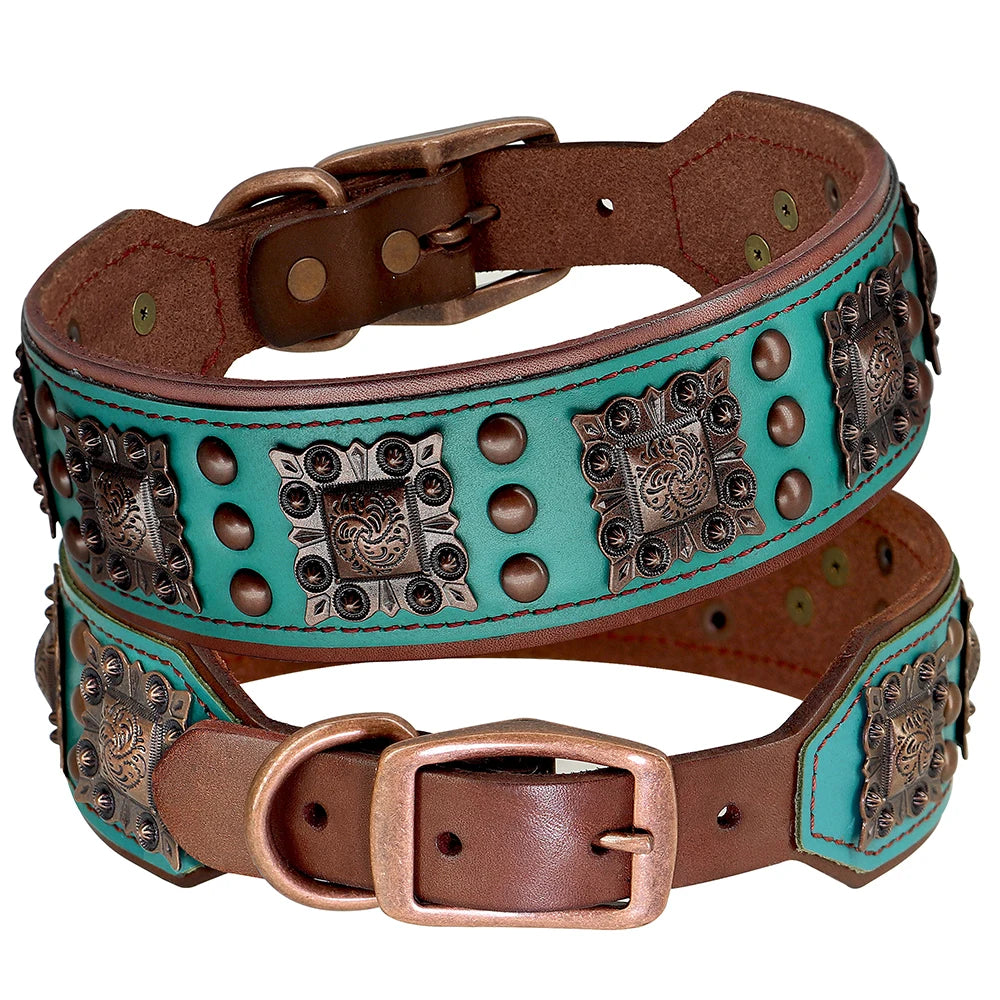 Cool Spiked Dog Collar For Medium Large Dogs Genuine Leather  Adjustable Pet Accessories Collars Necklace