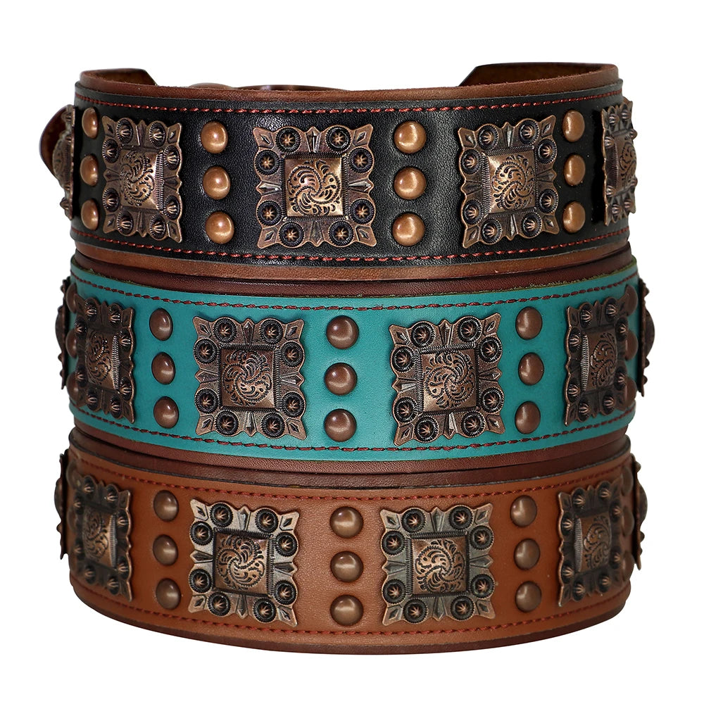 Cool Spiked Dog Collar For Medium Large Dogs Genuine Leather  Adjustable Pet Accessories Collars Necklace