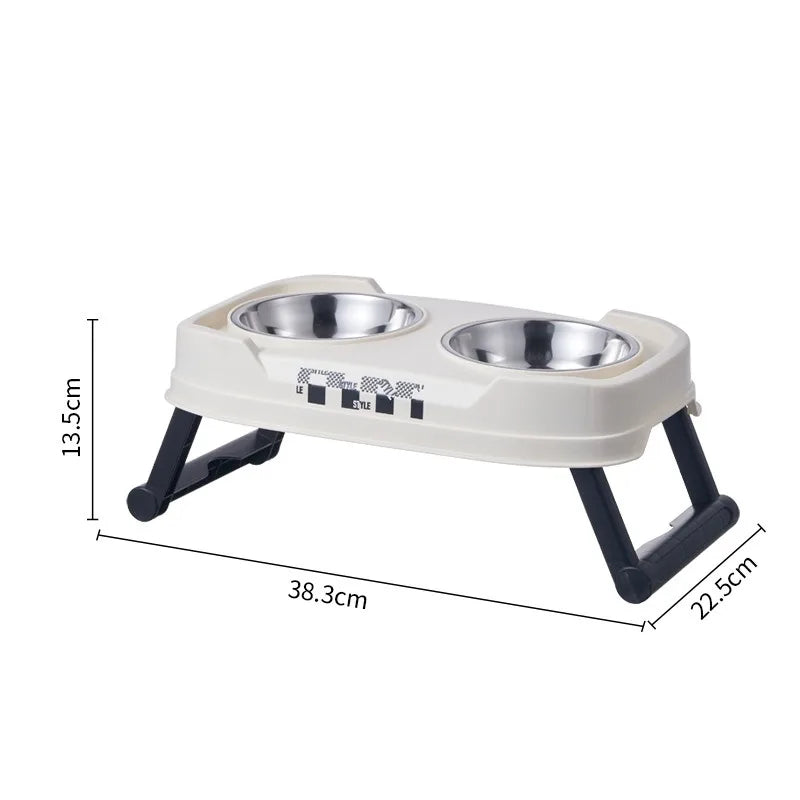 Vintage Adjustable Elevated Double Pet Bowl Foldable Cat and Dog Bowl with Three Height Levels for Neck Protection