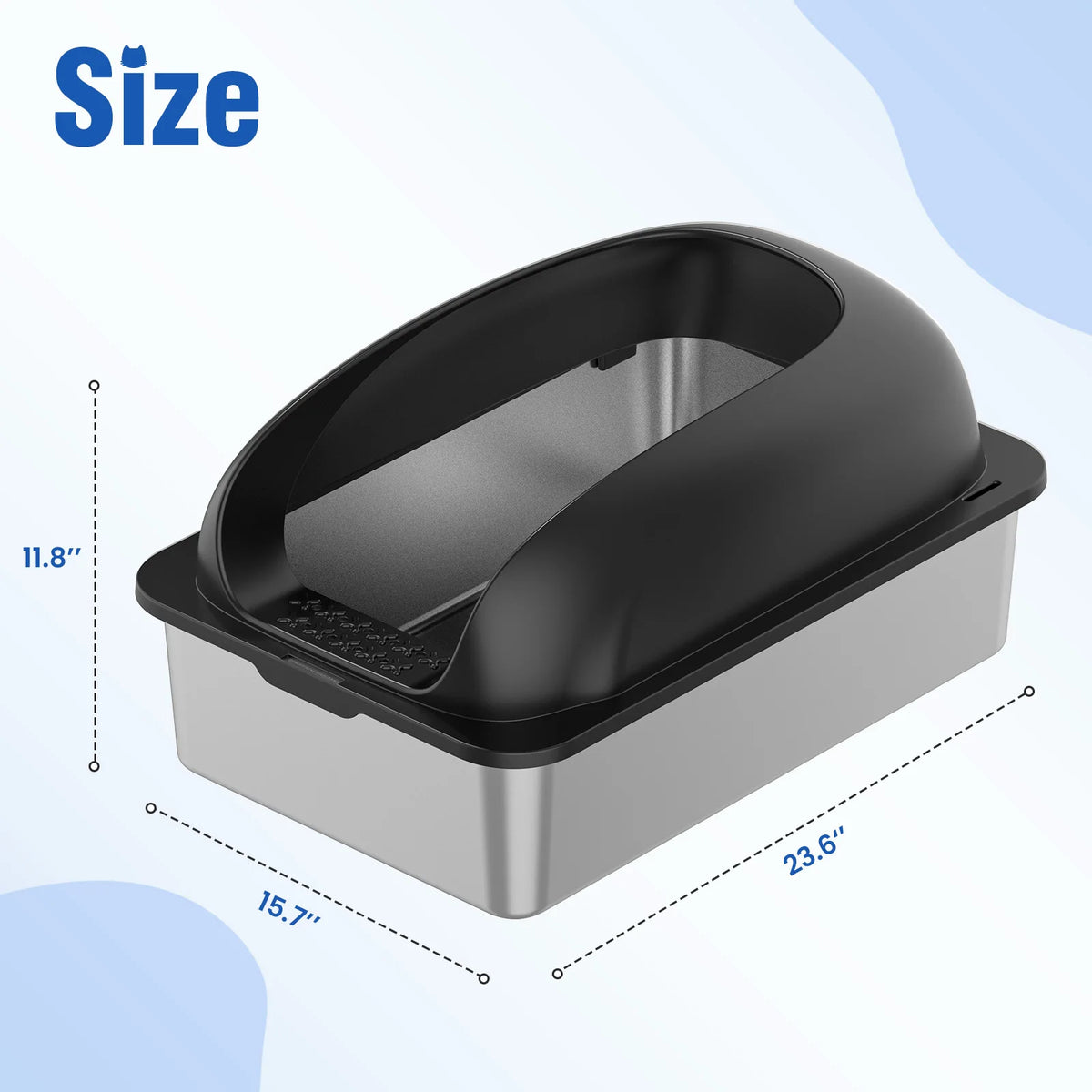 JHK Stainless 24IN Steel Cat Litter Box with Lid Large Cat Litter Box for Big Cats Anti-Urine Leakage Scoop and Mat Included