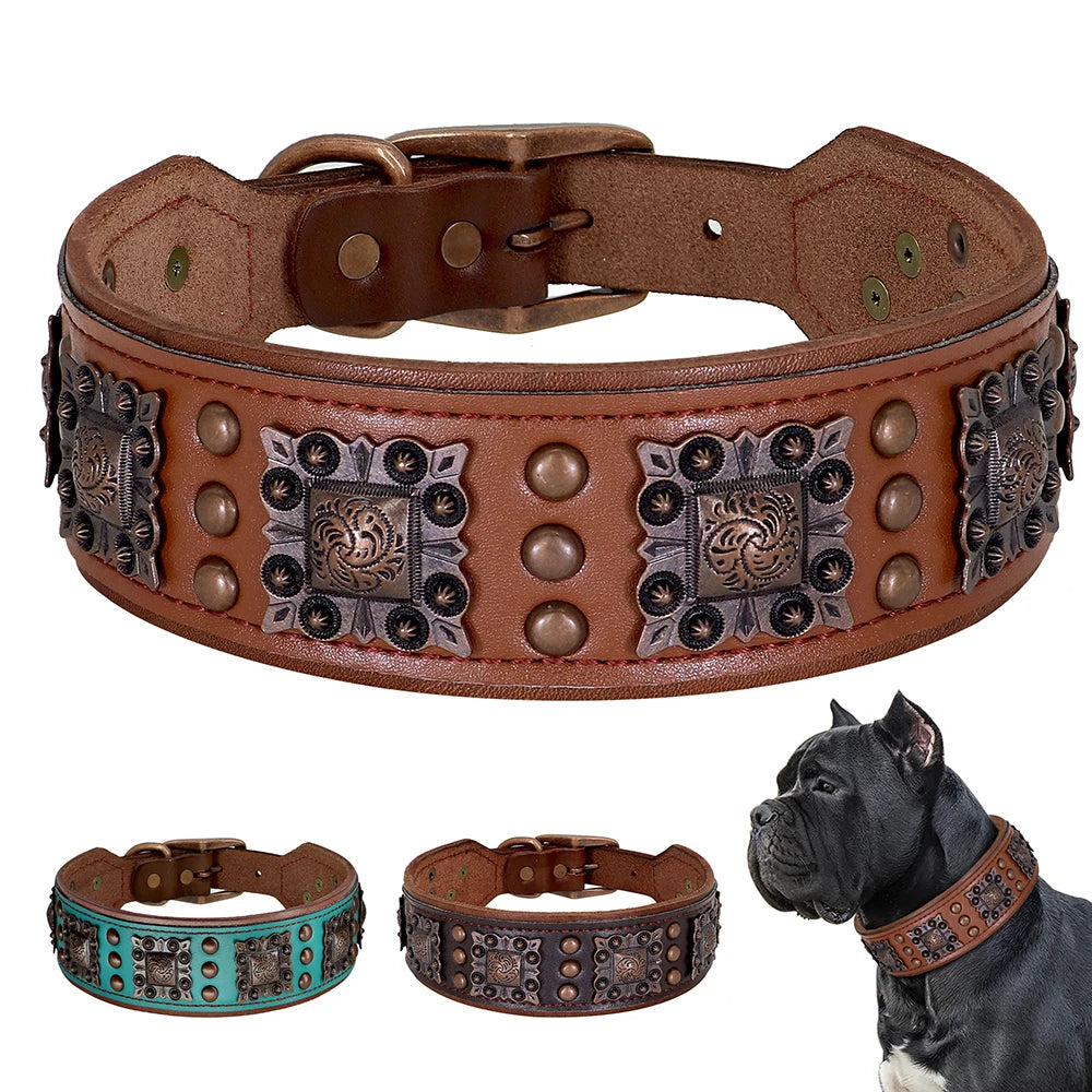 Cool Spiked Dog Collar For Medium Large Dogs Genuine Leather  Adjustable Pet Accessories Collars Necklace