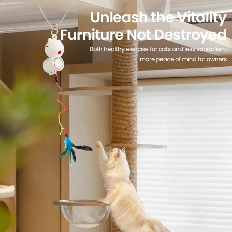 ROJECO Automatic Cat Toy 2 in 1 Interactive Laser Cat Toy with Hanging Feather Retractable Laser Toy for Cat Pet Kitten Supplies