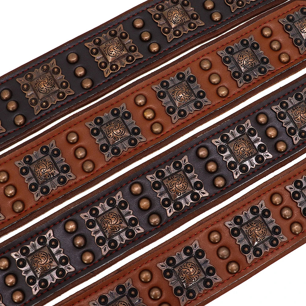 Cool Spiked Dog Collar For Medium Large Dogs Genuine Leather  Adjustable Pet Accessories Collars Necklace