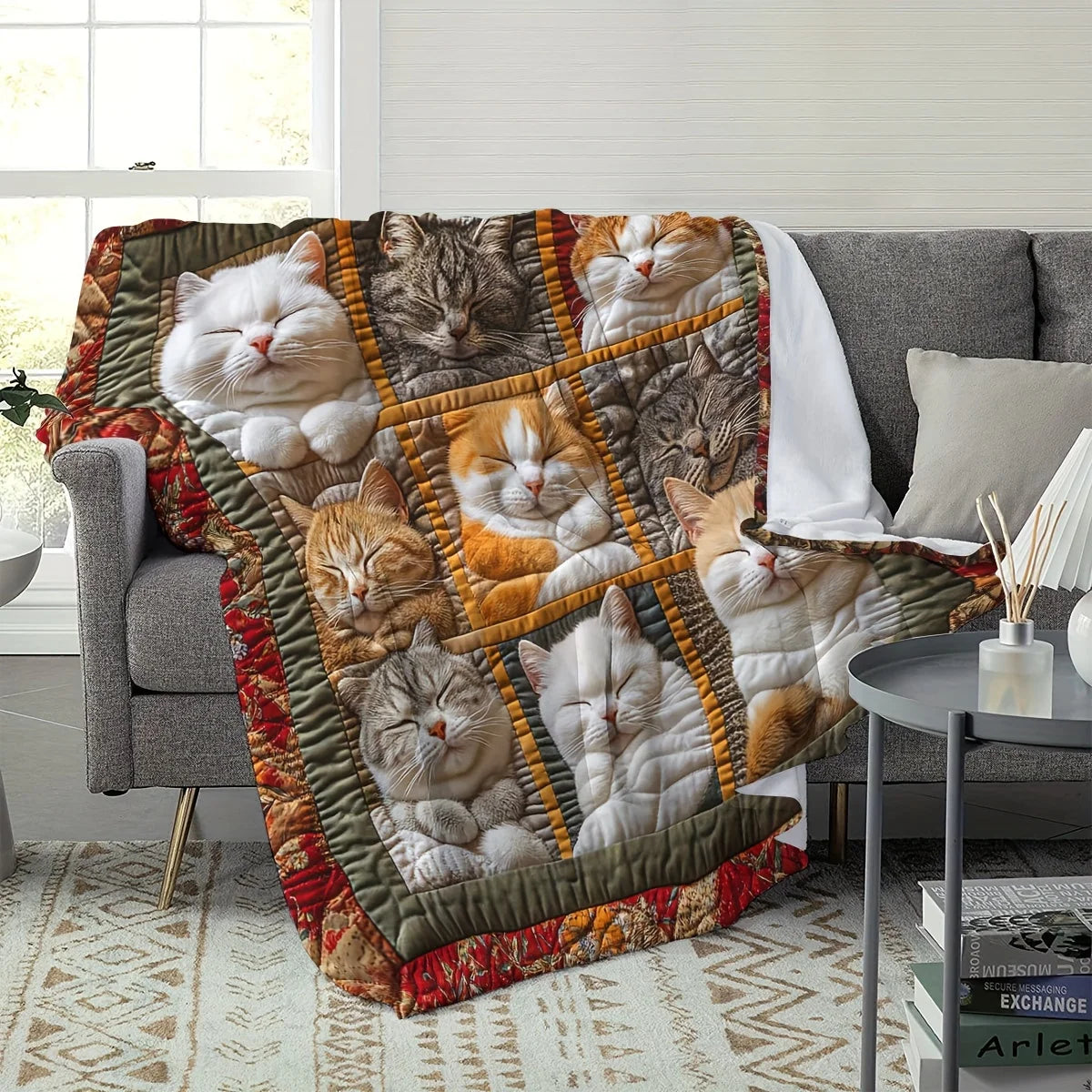 Cozy Cat Lover's Plush Fleece Throw Blanket - Perfect for Sofa Naps, Office Breaks & Christmas DecorCozy Cat Lover's Plush Fleec
