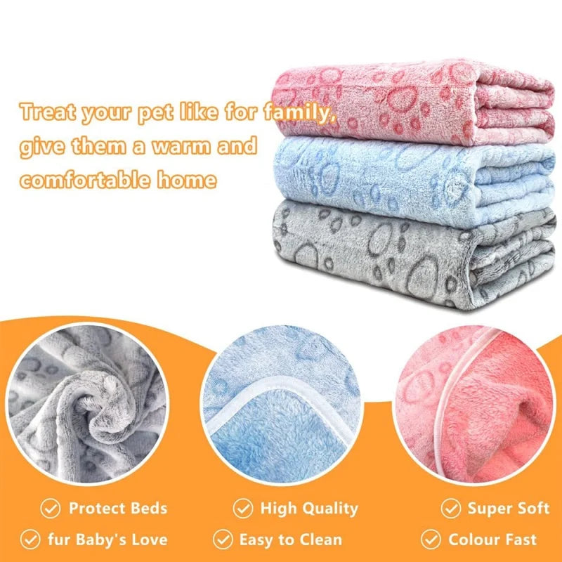 3 PCS Soft and Fluffy Quality Pet Blanket, Cute Paw Print Dog Blanket, Plush Pet Mat, Warm and Comfortable Cat and Dog Blanket