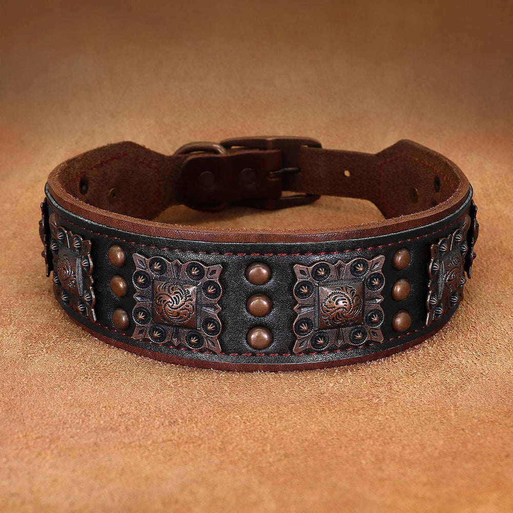 Cool Spiked Dog Collar For Medium Large Dogs Genuine Leather  Adjustable Pet Accessories Collars Necklace
