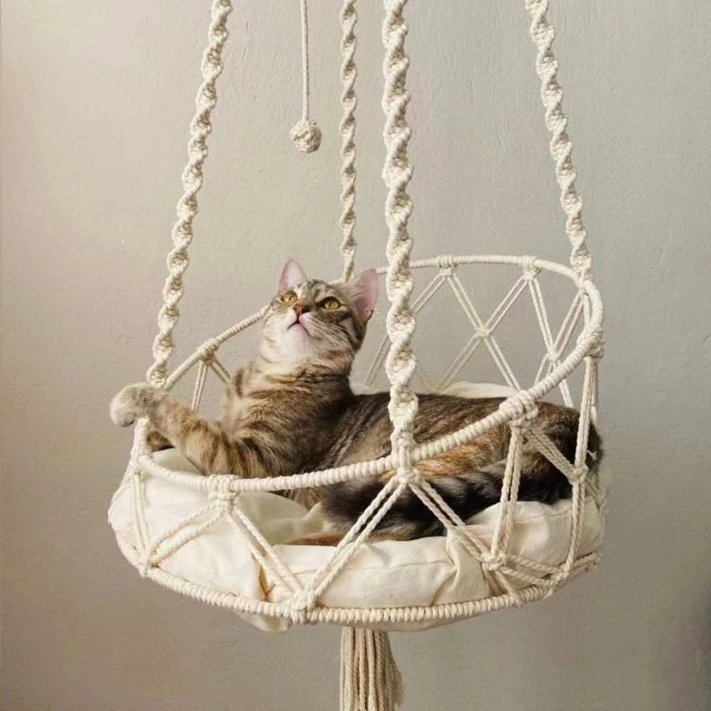 1PC Winter Hand-Woven Kitten Hammock Hanging Cat Bed Bohemian Belt Hanging Kit Upholstery Cat Litter