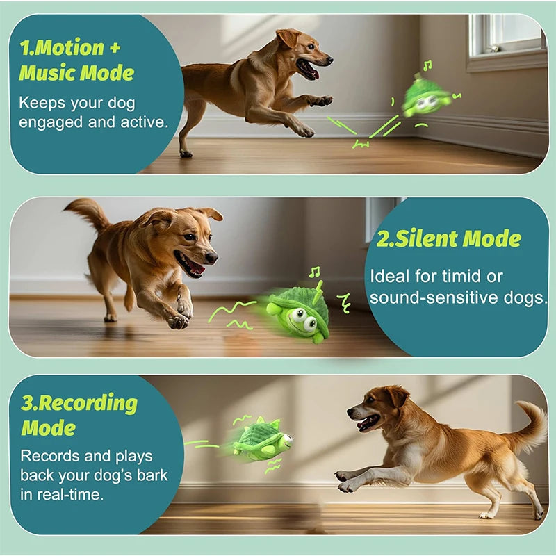 Pet Cat Dog Toy Cute Turtle Plush Chew Toy with Bouncing Ball, Music & Recording |Rechargeable Self-Play Pet Entertainment Toy
