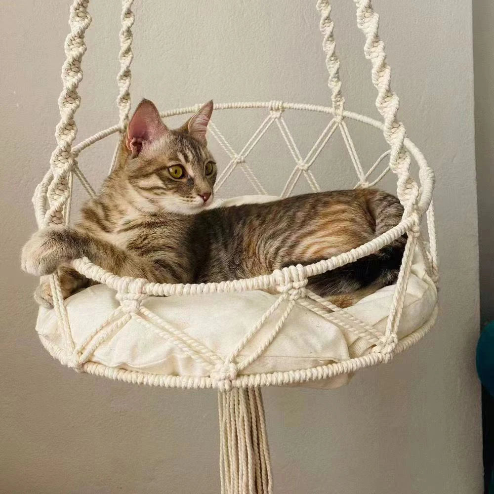 1PC Winter Hand-Woven Kitten Hammock Hanging Cat Bed Bohemian Belt Hanging Kit Upholstery Cat Litter