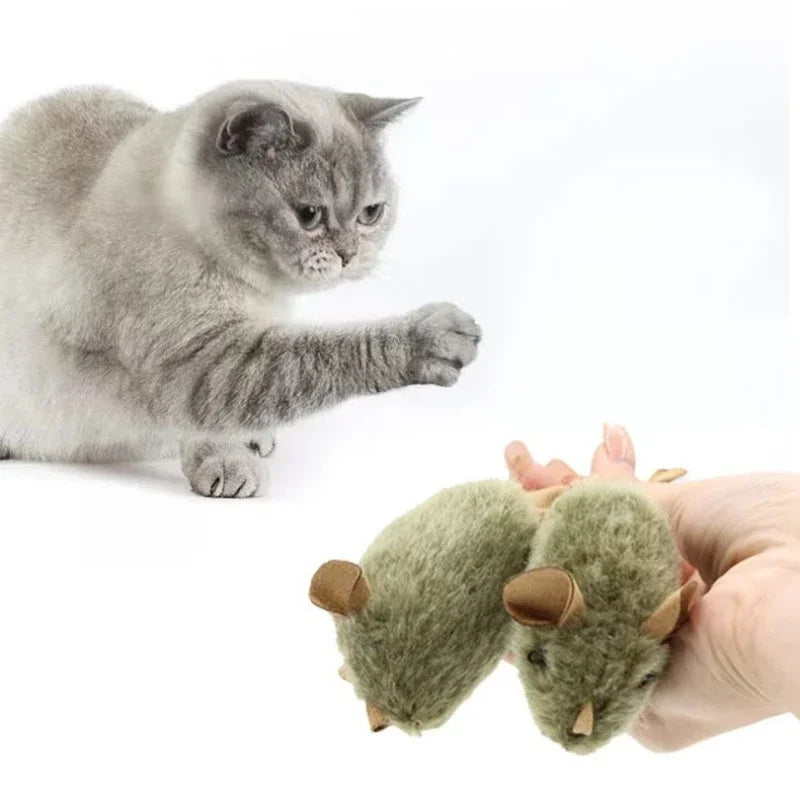 1W-Funny Plush Cat Toy Simulation Mouse Automatic Chirping Interactive Mice Cat Toy Bite Resistance Pet Cat Toys Kitten Supplies