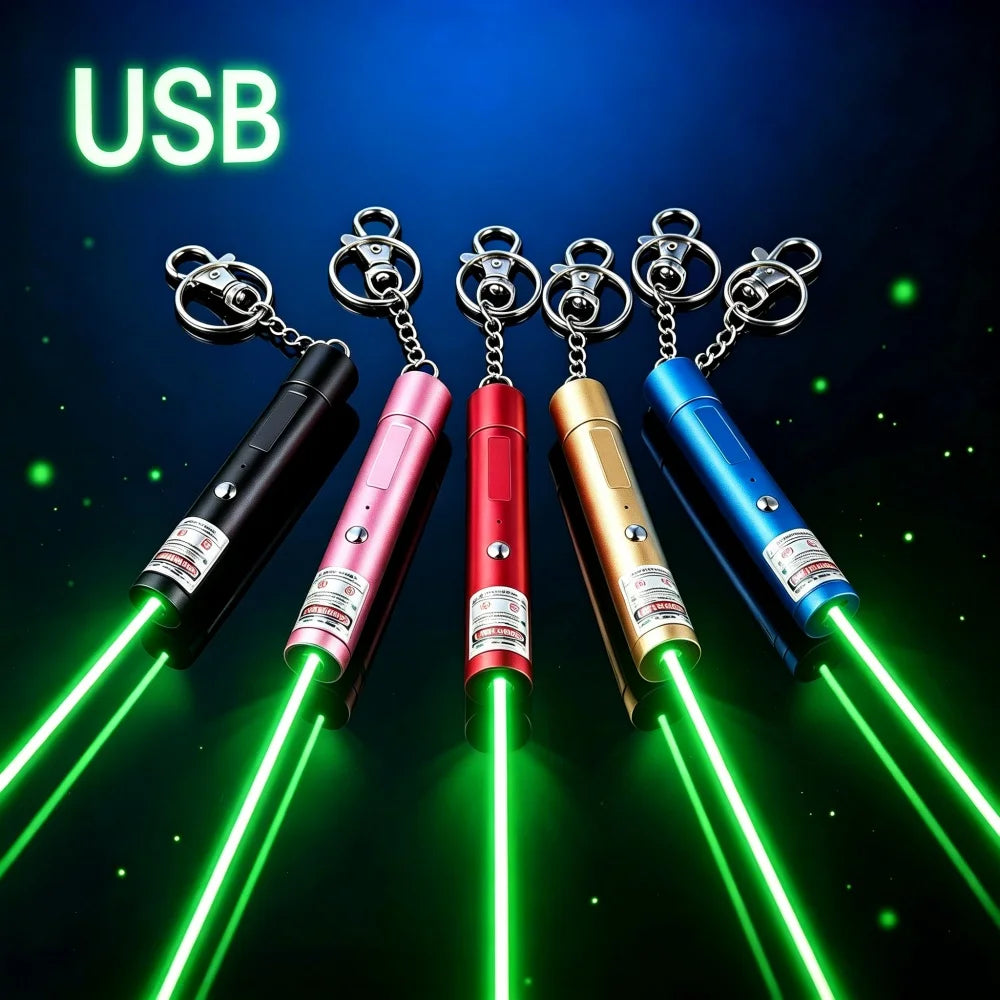 USB Green Laser Pointer Green Light Visible Beam Hunting Accessories Cat Toy Laser Torch Starry Head For Hunting