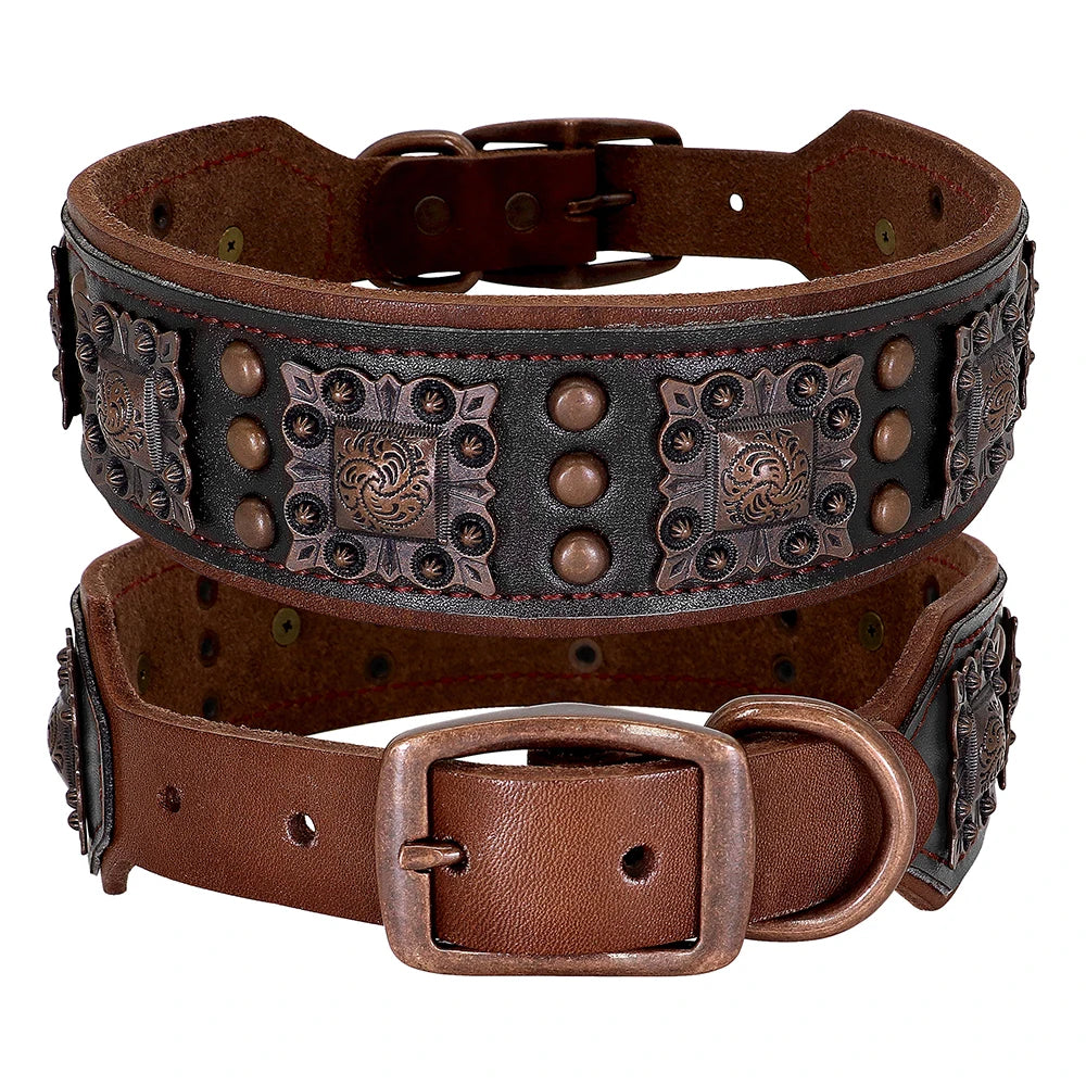 Cool Spiked Dog Collar For Medium Large Dogs Genuine Leather  Adjustable Pet Accessories Collars Necklace