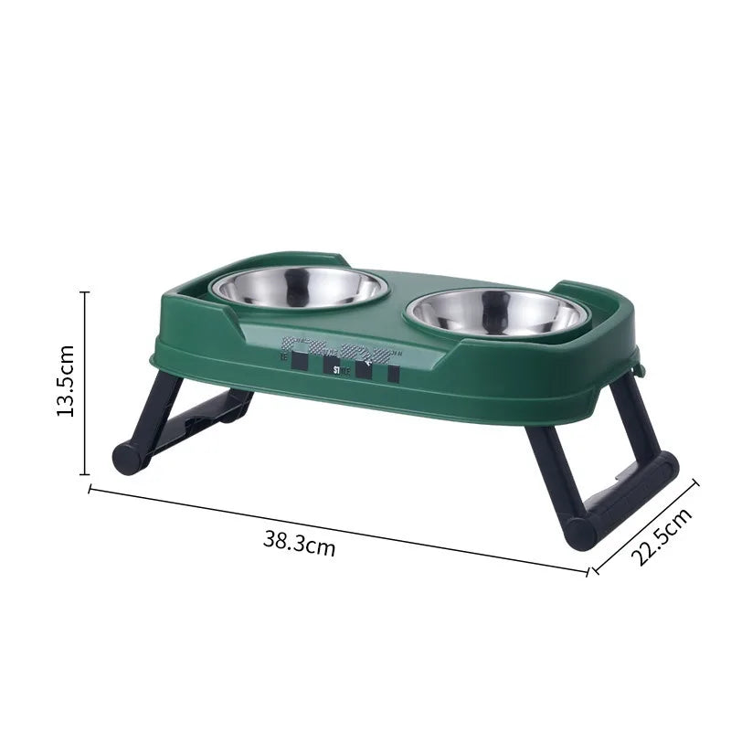 Vintage Adjustable Elevated Double Pet Bowl Foldable Cat and Dog Bowl with Three Height Levels for Neck Protection