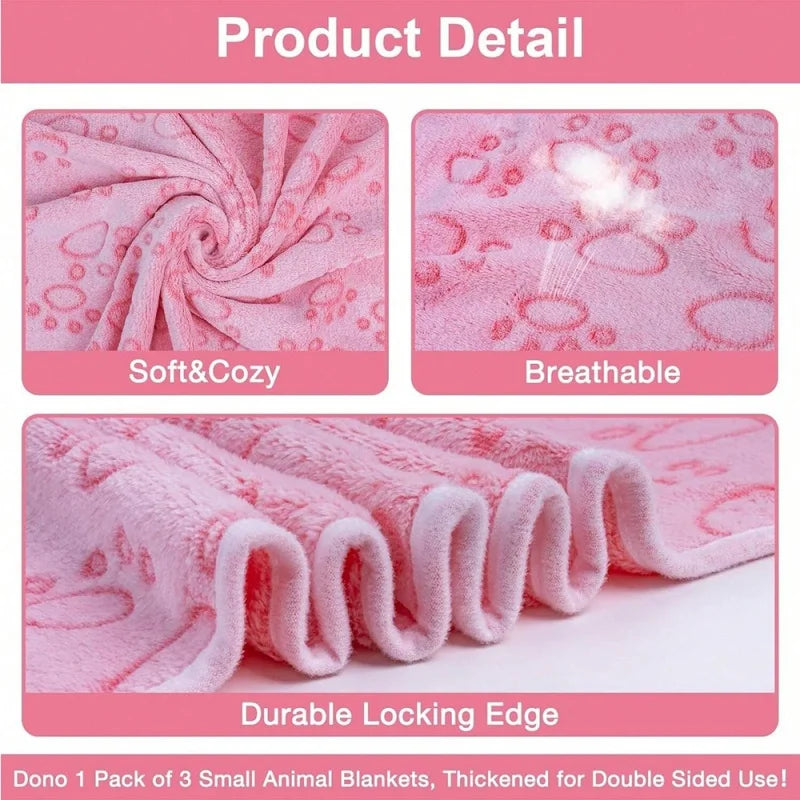 3 PCS Soft and Fluffy Quality Pet Blanket, Cute Paw Print Dog Blanket, Plush Pet Mat, Warm and Comfortable Cat and Dog Blanket