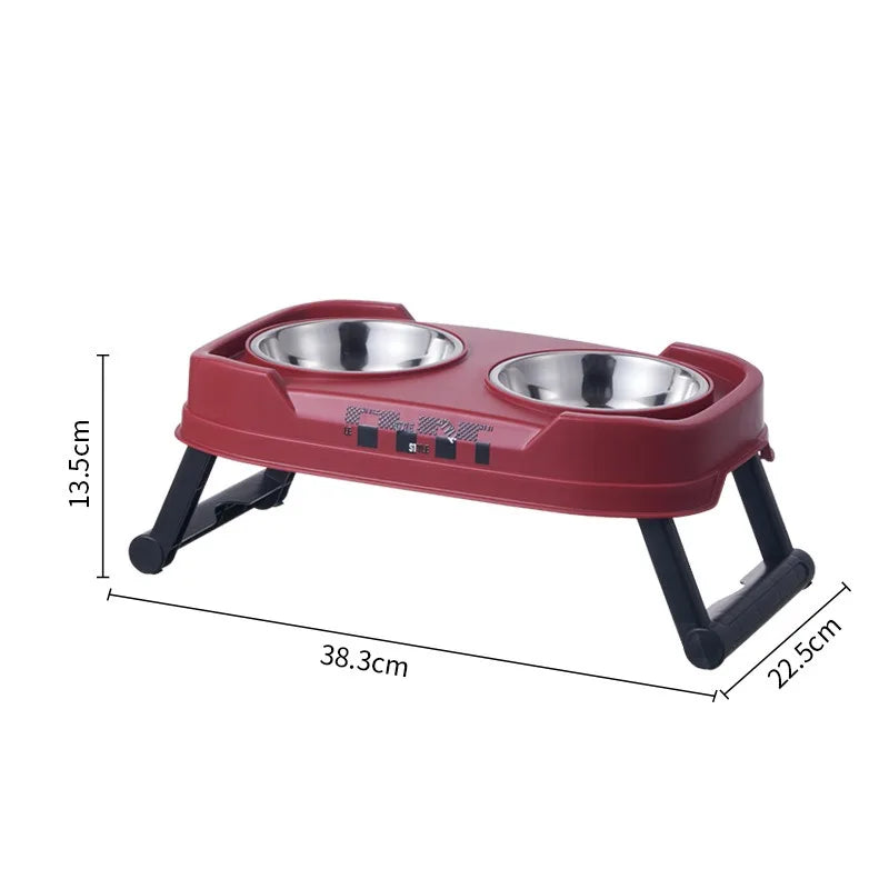 Vintage Adjustable Elevated Double Pet Bowl Foldable Cat and Dog Bowl with Three Height Levels for Neck Protection
