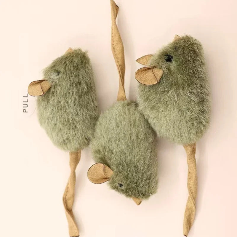 1W-Funny Plush Cat Toy Simulation Mouse Automatic Chirping Interactive Mice Cat Toy Bite Resistance Pet Cat Toys Kitten Supplies