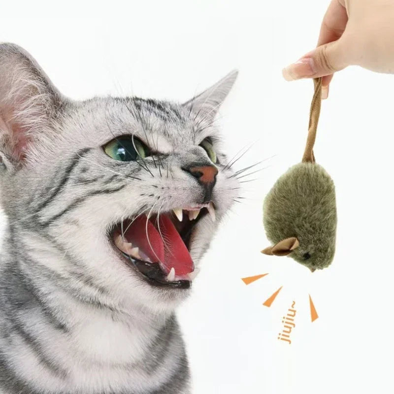 1W-Funny Plush Cat Toy Simulation Mouse Automatic Chirping Interactive Mice Cat Toy Bite Resistance Pet Cat Toys Kitten Supplies