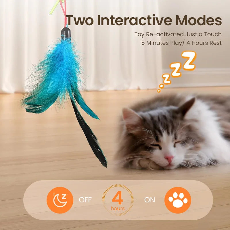 ROJECO Automatic Cat Toy 2 in 1 Interactive Laser Cat Toy with Hanging Feather Retractable Laser Toy for Cat Pet Kitten Supplies