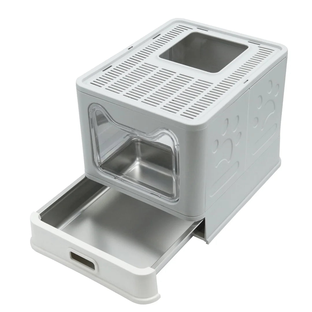 Bingopaw Stainless Steel Cat Litter Box, Detachable Enclosed Cat Toilet with Front Entry, Litter Scoop for Kittens and Cats