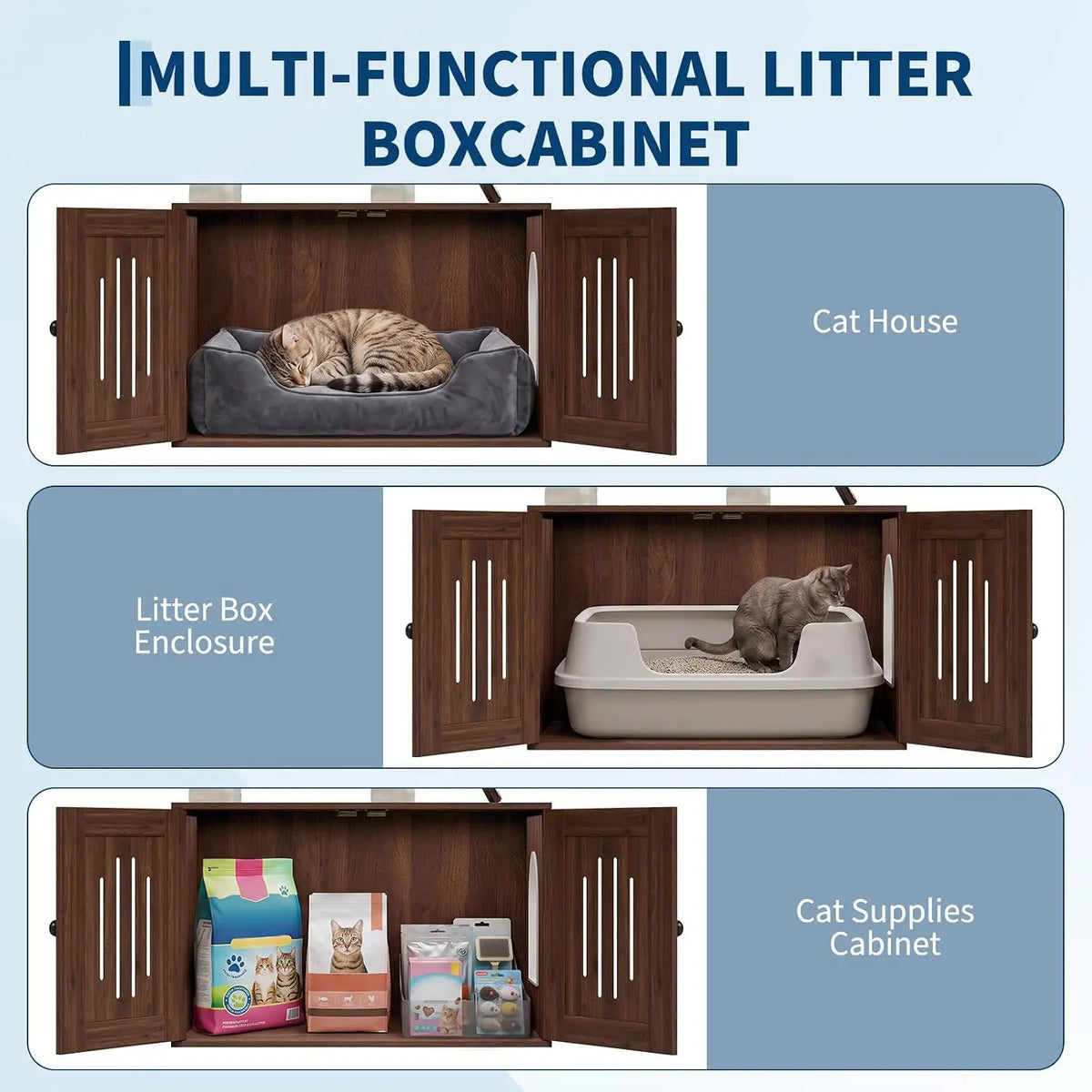 Tacleekii 66.9" Cat Tree with Litter Box Enclosure Multi-Level Cat Condo Attan Cat House & Space Capsule Acrylic Hammock Double-door Storage 15mm Thick Board & Wide Base