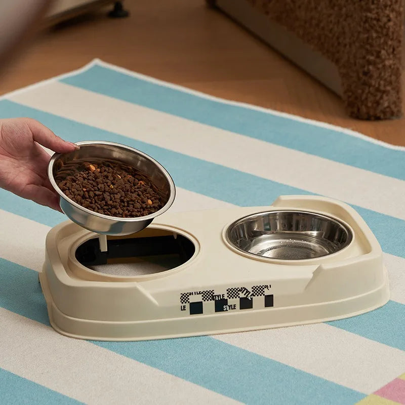Vintage Adjustable Elevated Double Pet Bowl Foldable Cat and Dog Bowl with Three Height Levels for Neck Protection