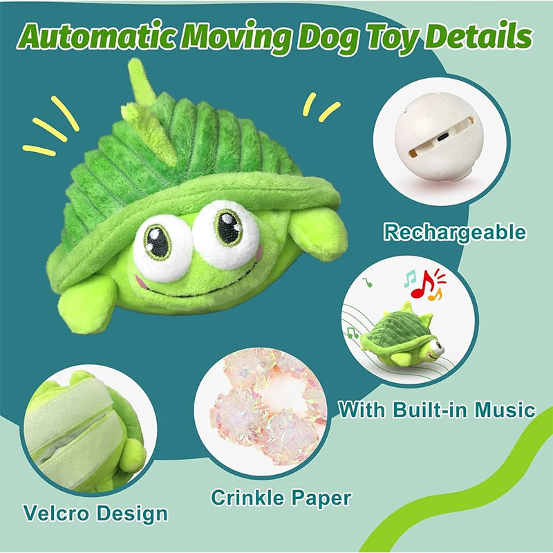 Pet Cat Dog Toy Cute Turtle Plush Chew Toy with Bouncing Ball, Music & Recording |Rechargeable Self-Play Pet Entertainment Toy