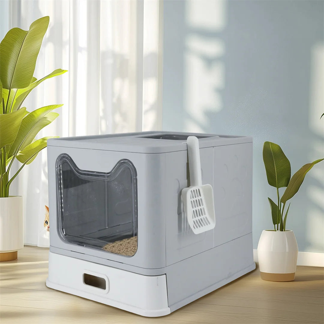 Bingopaw Stainless Steel Cat Litter Box, Detachable Enclosed Cat Toilet with Front Entry, Litter Scoop for Kittens and Cats
