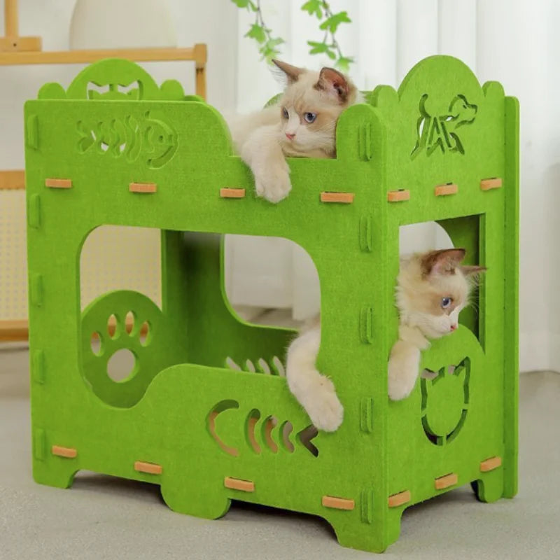 2-Layer Felt Cat House Indoor Multi-Functional Pet Bed for Large Cats And Kittens Removable Washable Breathable Scratching Board