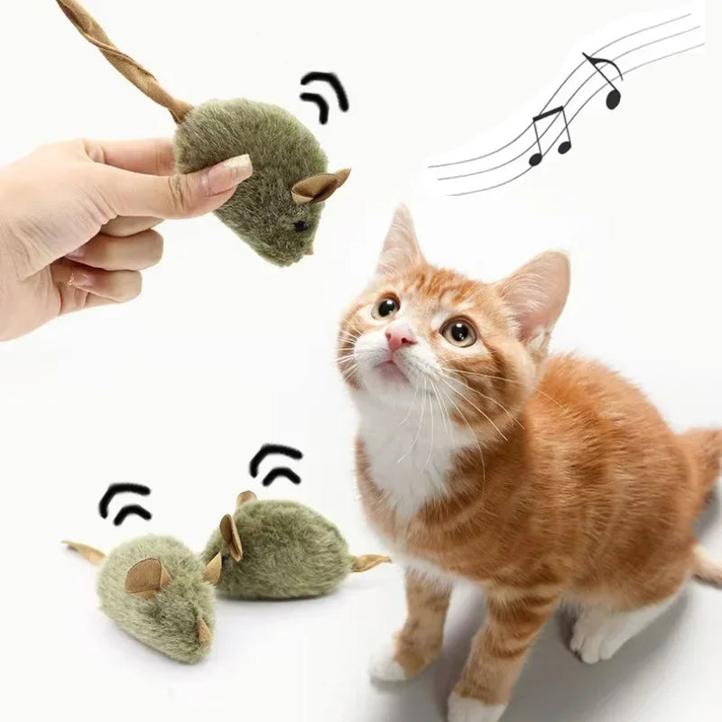1W-Funny Plush Cat Toy Simulation Mouse Automatic Chirping Interactive Mice Cat Toy Bite Resistance Pet Cat Toys Kitten Supplies