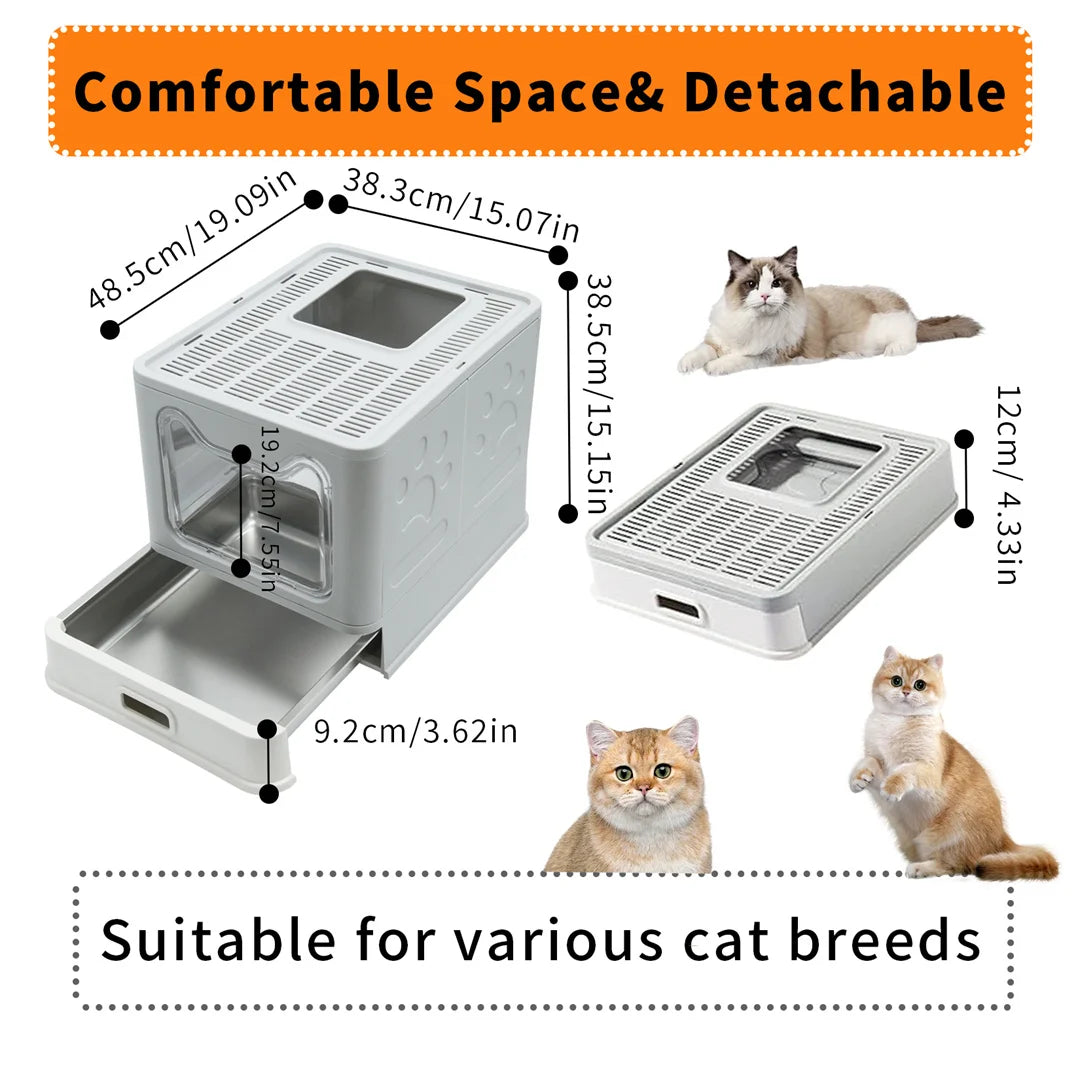 Bingopaw Stainless Steel Cat Litter Box, Detachable Enclosed Cat Toilet with Front Entry, Litter Scoop for Kittens and Cats